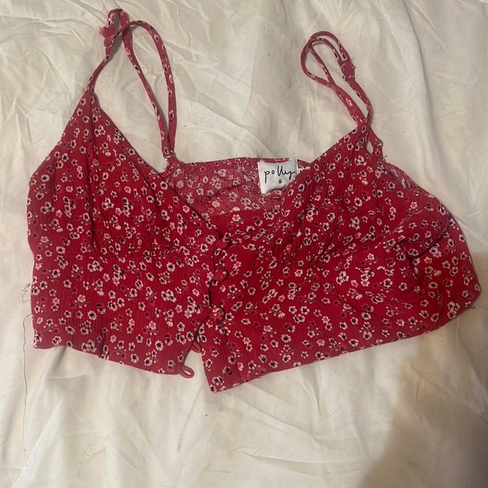 Polly pink flower cropped tank top